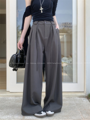 Real-life high-end suit wide-leg pants for women's new design high waist droop loose casual floor trousers