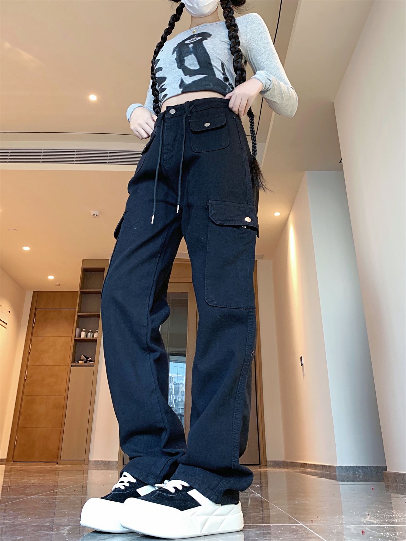 Real shot~ Working jeans American retro versatile straight trousers loose wide-leg casual pants