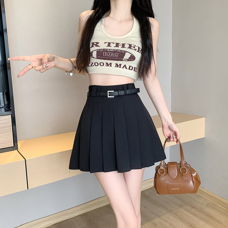 Real photo of college style gray suit skirt for women in summer high waist A-line jk short skirt new pleated skirt