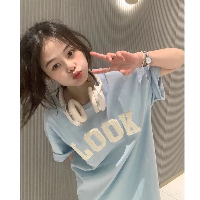 毛巾繡純棉210克精梳緊密質量240斤大碼潮牌T恤女