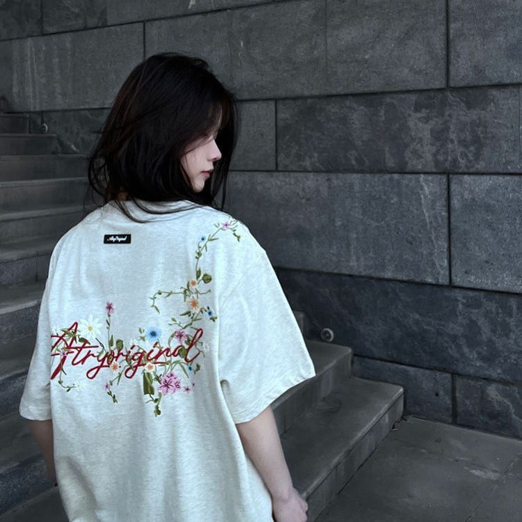 刺繡 膠標純棉210克精梳緊密短袖t恤女
