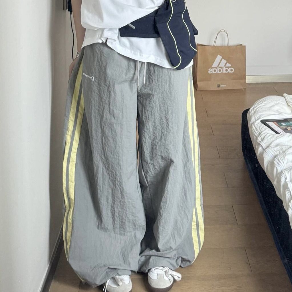 美式復古褲子速干休閒褲夏季薄款多巴胺寬鬆運動直筒長褲女