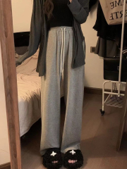 Foreign trade draped casual wide-leg pants for women in autumn new elastic high waist slimming sports versatile straight floor trousers