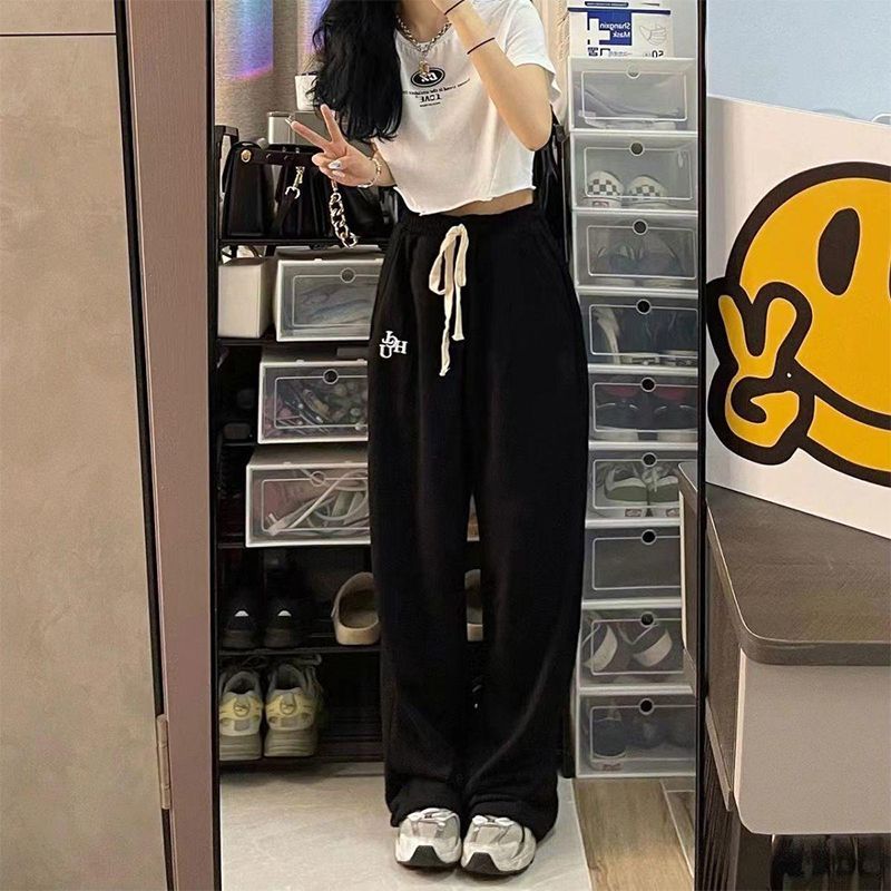 Wide-legged pants high-waisted casual pants for women straight-leg spring and autumn new loose slim pear-shaped body sports pants
