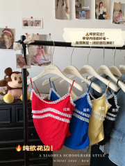 Real photo of American sweet hot girl lace lace small suspender vest for women in summer V-neck outside and inside top