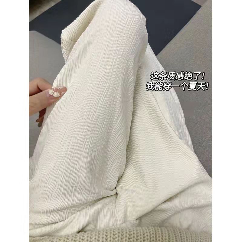 Wrinkled wide-leg pants for women in summer thin high waist drape straight ice silk texture casual sports floor pants