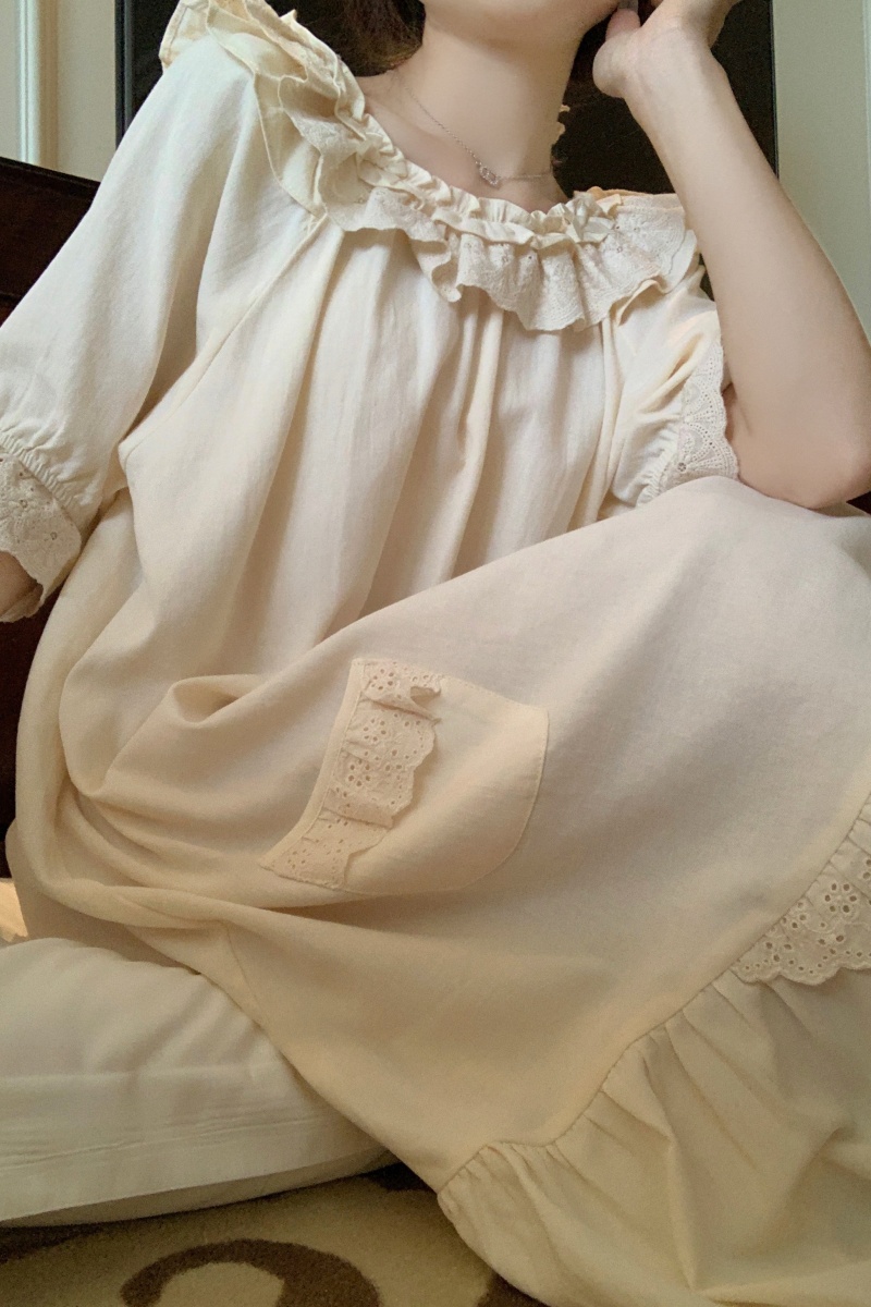 Real shot Korean version sweet casual loose breathable pure cotton college style short-sleeved five-point pants nightgown home clothes