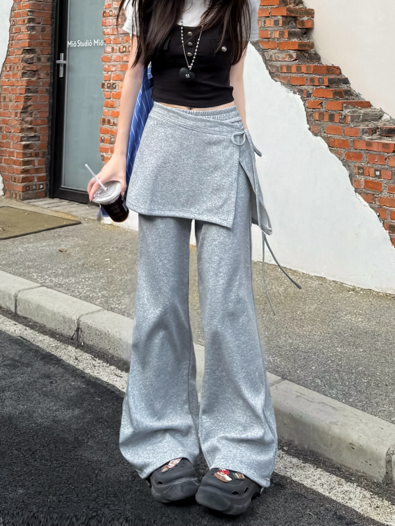 Real shot, detachable fake two-piece slim and slightly flared trousers for spring 2025 new high-waist floor trousers