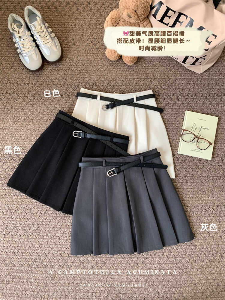 Real shot ~ American hot girl anti-exposure short skirt for women in spring new fashionable high-waisted slim pleated skirt