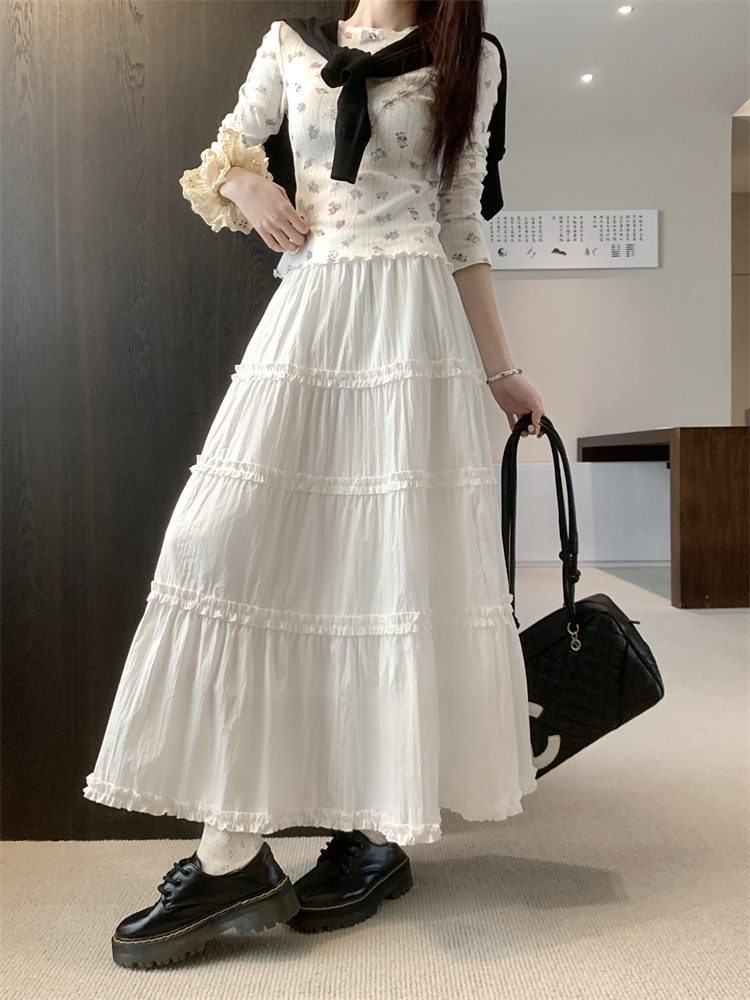 Real shot~ Sweet style white lace cake skirt for women's new high-waisted A-line age-reducing long skirt for women