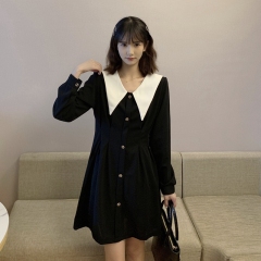 2025 spring clothing new style real-shot doll collar black skirt waist-hugging temperament long-sleeved dress M-4XL200 catties