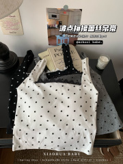 Real-life photo of polka dot lace small square collar vest with inner and outer strap slim fit and slim short style with chest pad beautiful back