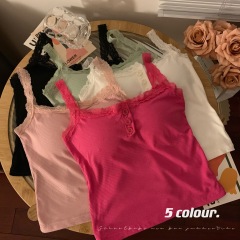 Real photo of pure white lace small suspender summer base white vest design bm top