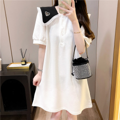 珠地布 夏季2025設計感小清新娃娃領短袖T恤裙女