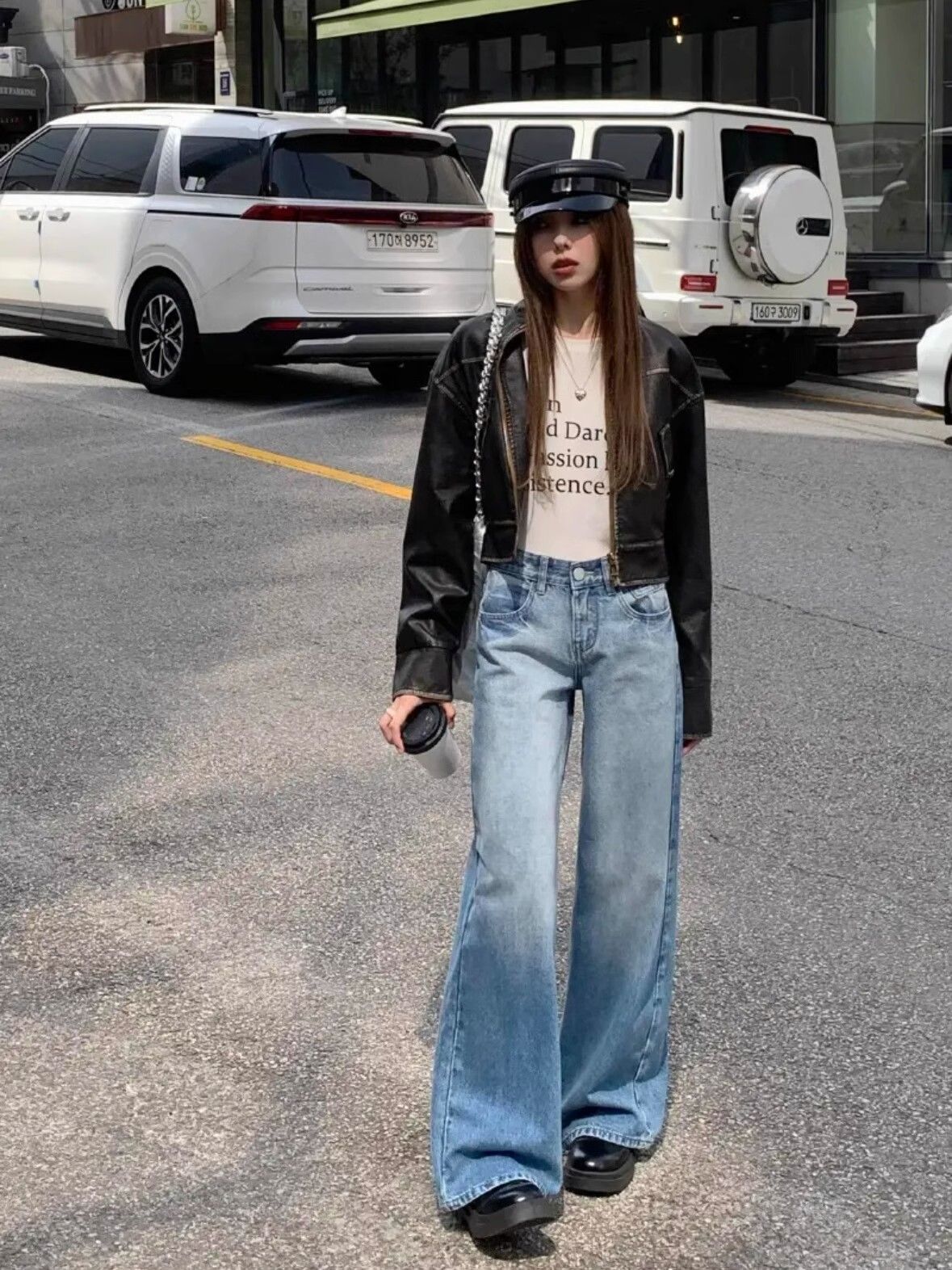 American retro straight jeans Spring new washing high waist loose small wide-leg floor trousers