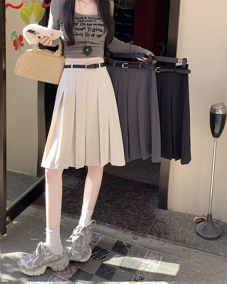 Real shot ~ Spring and summer new American gray pleated skirt for women with high waist slim A-line cross-cover skirt