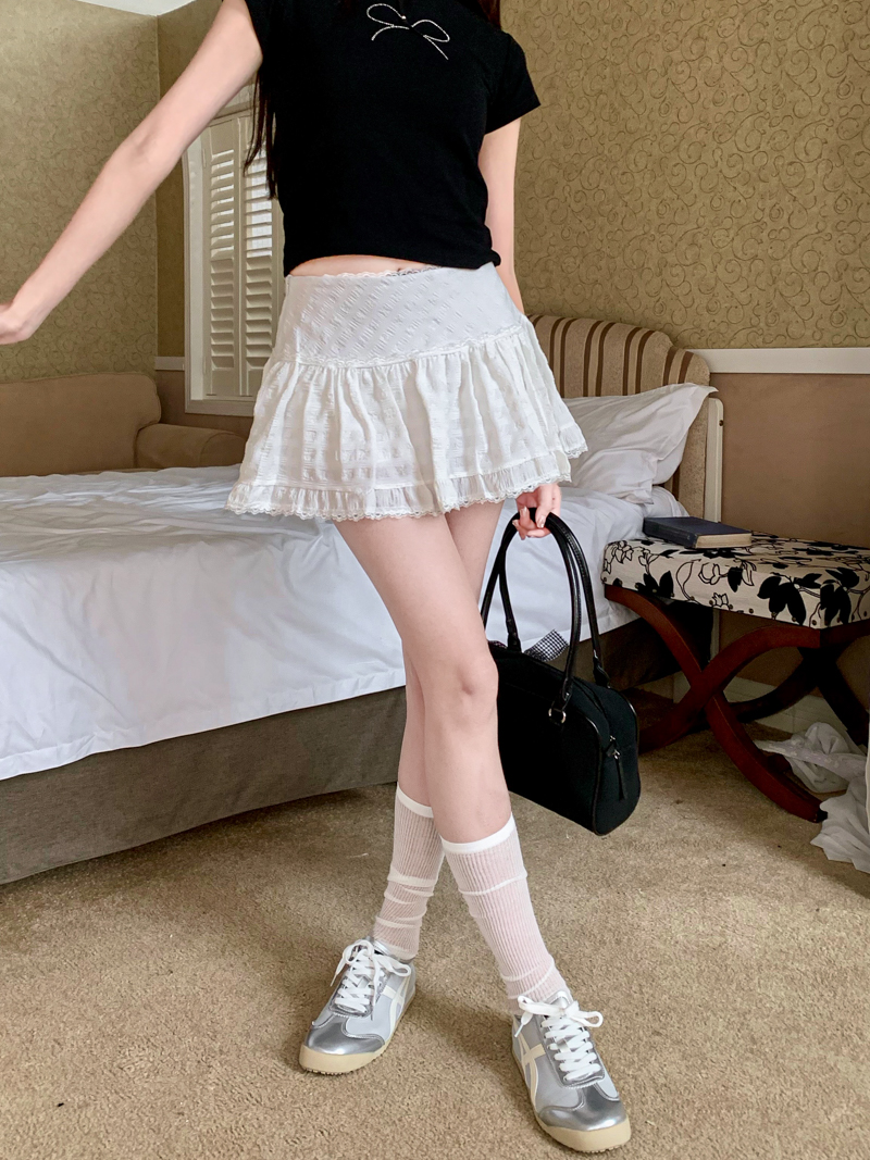 Real shot of ballet style lace-edged cake skirt for women 2025 new skirt short skirt sexy A-line skirt