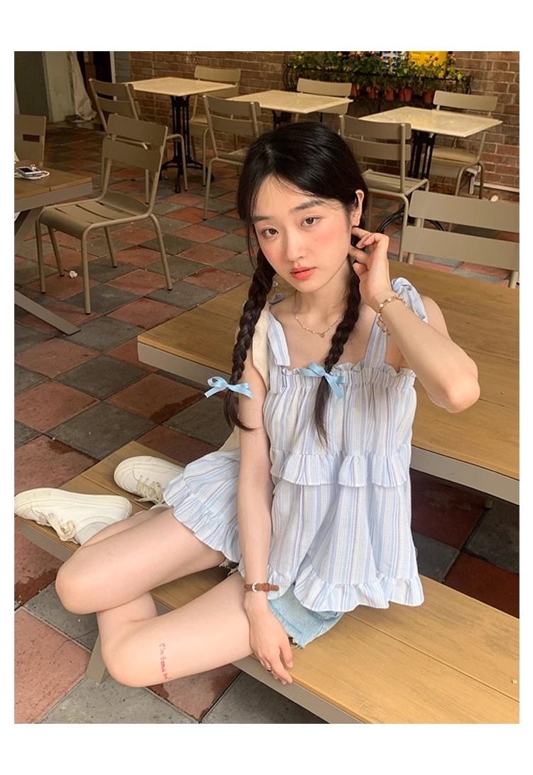 外貿韓版新款原版面料 條紋綁帶抹胸吊帶夏季辣妹穿搭上衣女