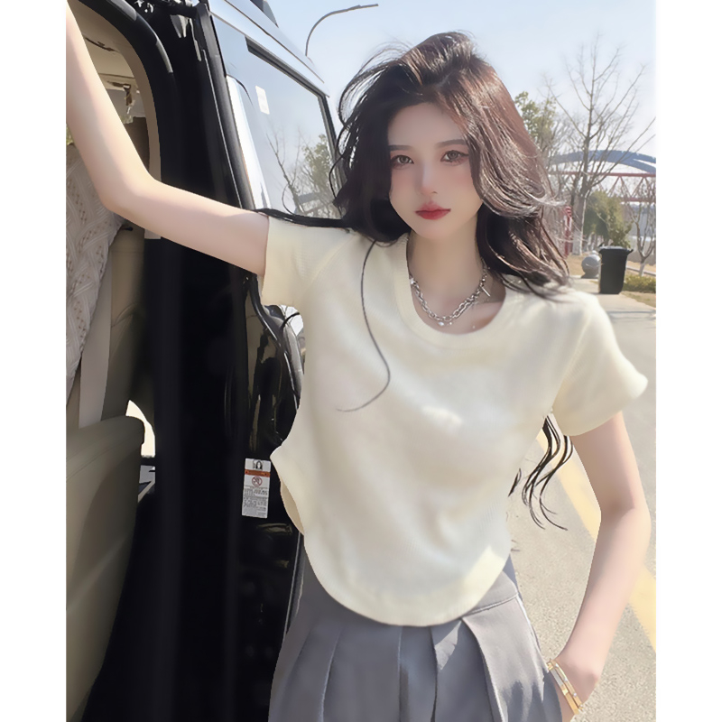 原版韓國外貿夏季不規則短袖T新款韓版純欲風辣妹修身百搭上衣
