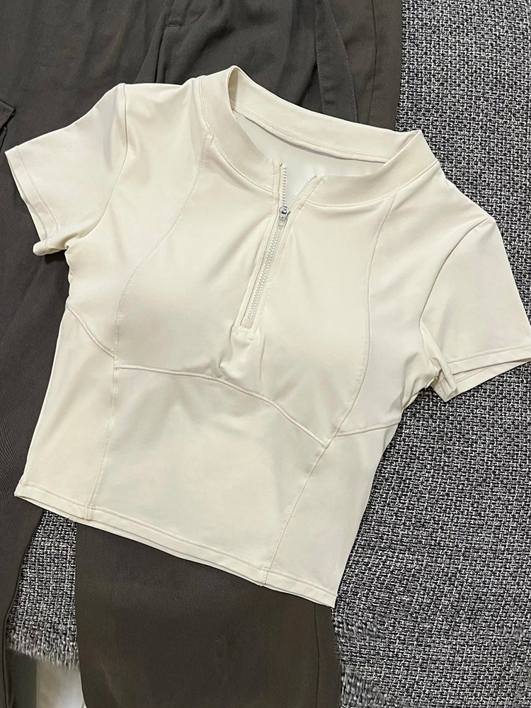 外貿原版新款隨心裁260克正肩瑜伽服女短袖修身上衣t恤跑步健身服