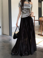 Real shot~2025 new Korean style design-sensory folded skirt draped long skirt high waist slim big sensual skirt for women