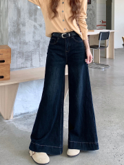 Real shot #New dark straight jeans for women with loose wide-leg big legs and floor trousers