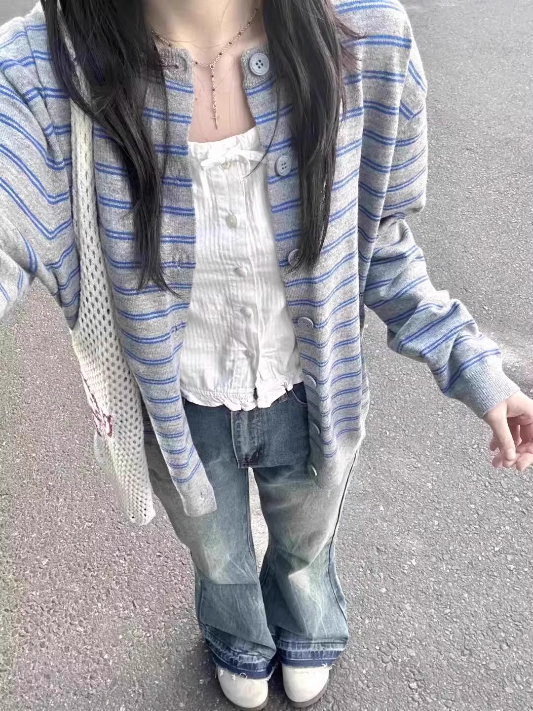 復古撞色條紋開衫外搭毛衣女春秋2025新款慵懶風韓系針織上衣外套