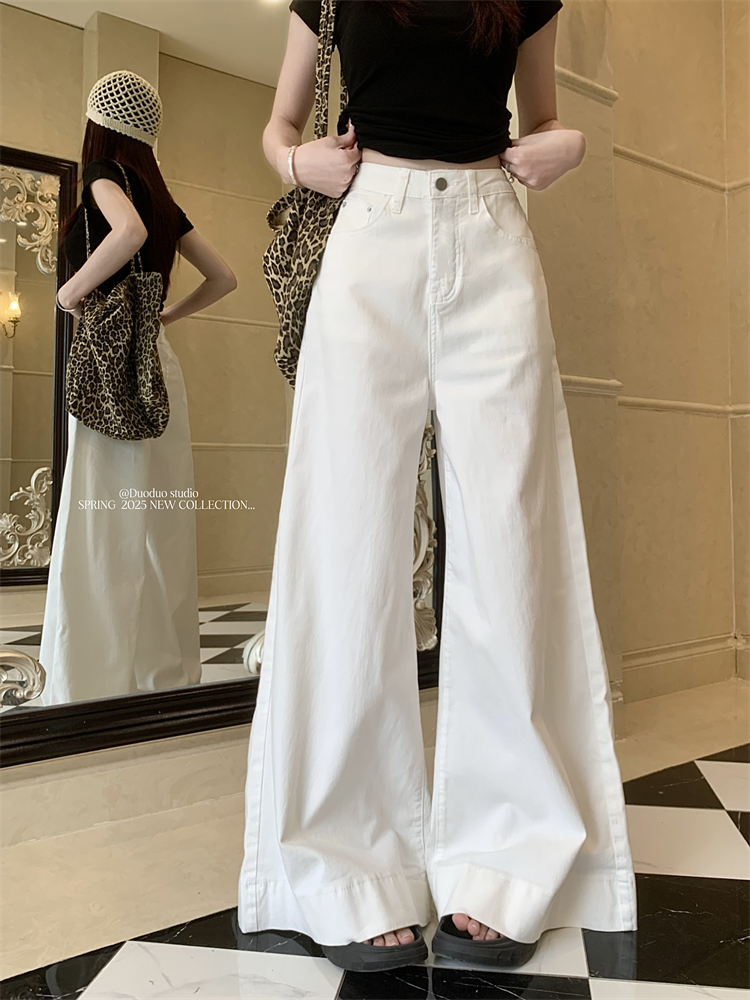 Real shot ~ New style of micro-flare jeans for women with high waist loose stretch wide-leg floor trousers draped straight-leg pants