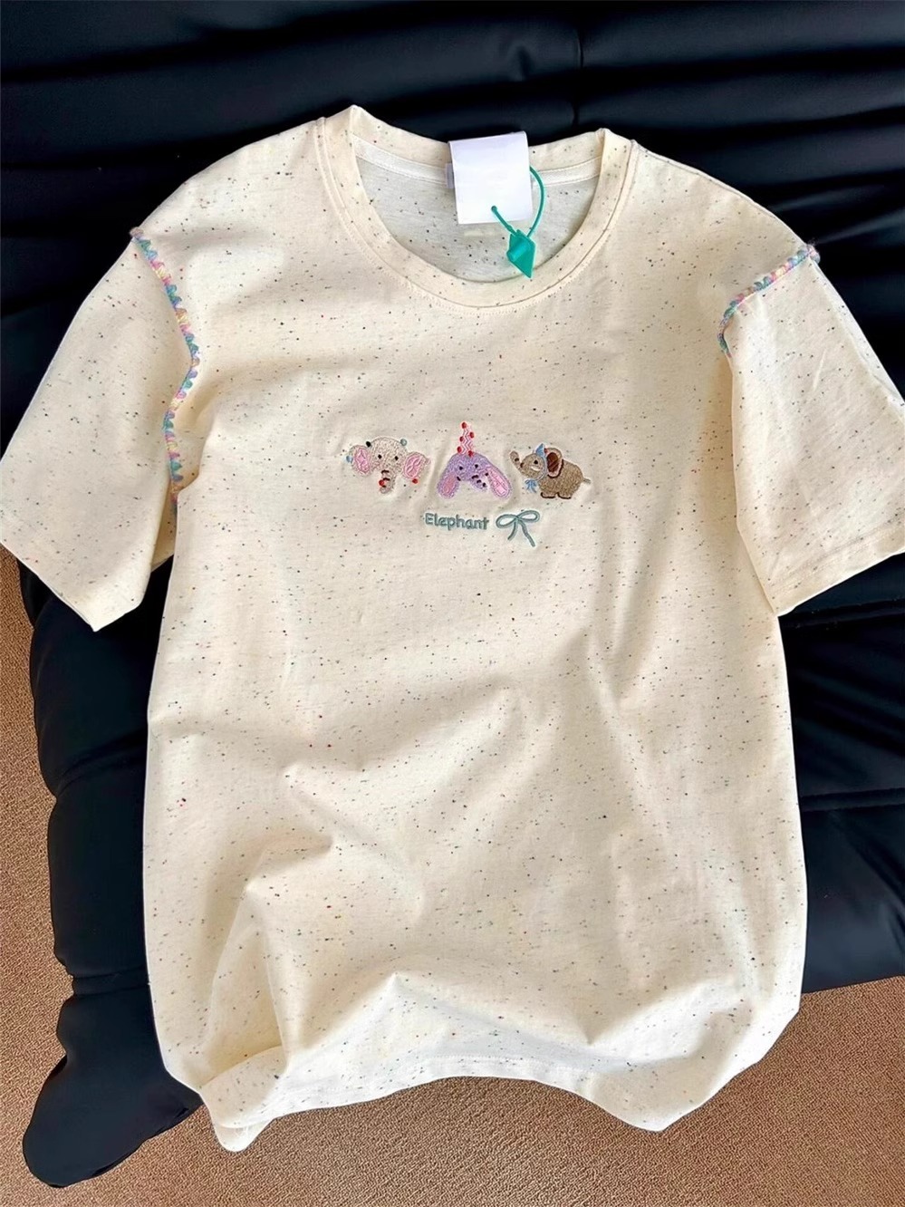 刺繡+40支210克92棉8氨綸特大碼240斤動物設計感女T恤