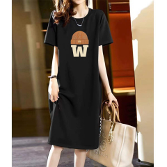 外貿原版夏季中長款開叉T恤連衣裙女包臀韓版大碼寬鬆短袖裙子