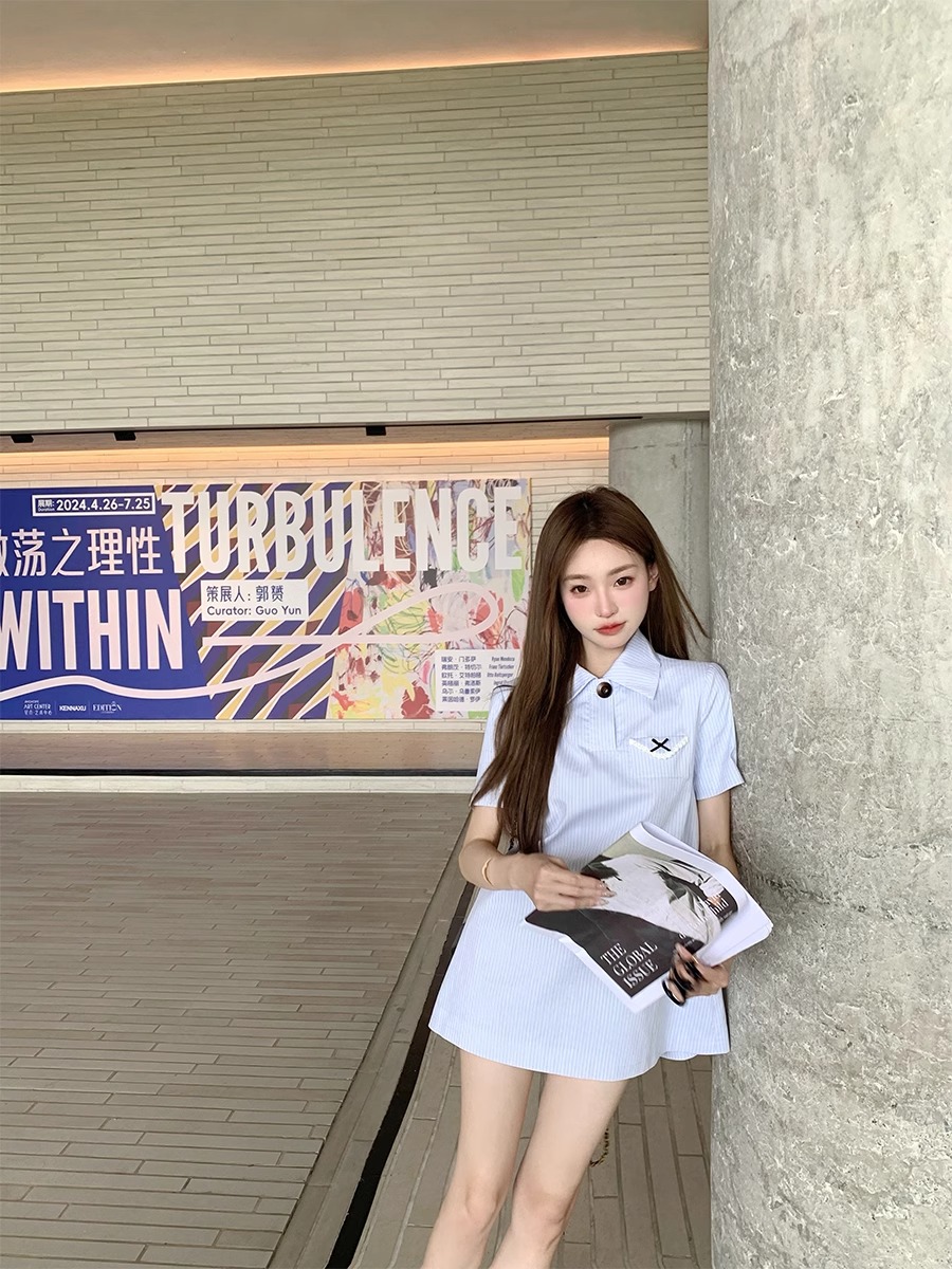 林子熙 輕氧少女系甜美miu系小個子襯衫裙連衣裙夏娃娃裙