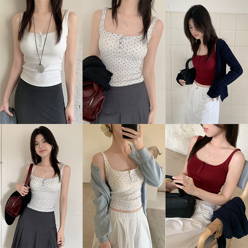 Real shot of 2025 spring and summer new bm style three-pin buckle floral outer wear suspender vest top for women
