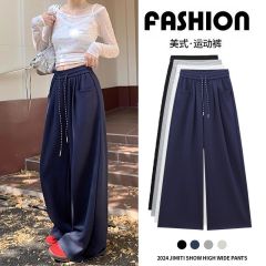 Lazy American sports pants for women with high waist slimming floor draping straight wide-leg sweatpants