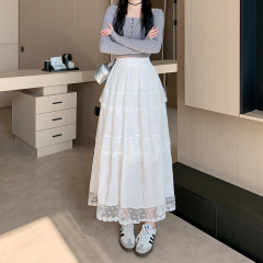 Real shot of 2025 spring and summer super fairy lace cake skirt fluffy skirt mesh ruffled half-body long skirt