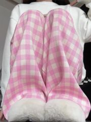 2025新款多巴胺藍色格子褲休閒褲女高腰直筒小個子慵懶寬鬆闊腿褲