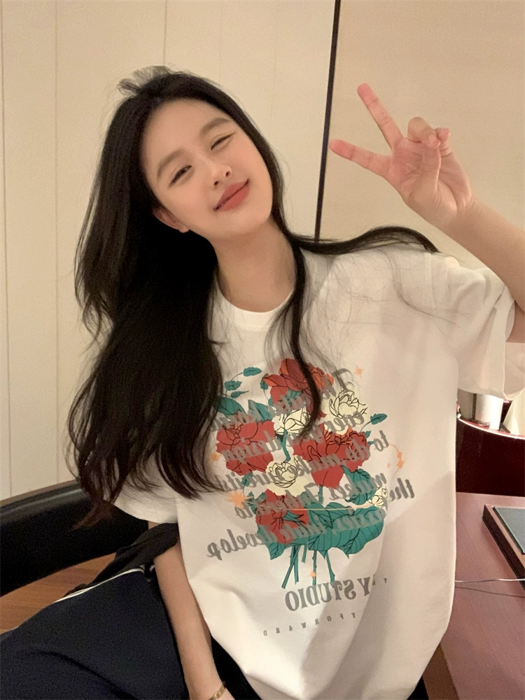 韓國外貿韓版夏季新款短袖t恤女寬鬆韓版時尚百搭短袖上衣女裝