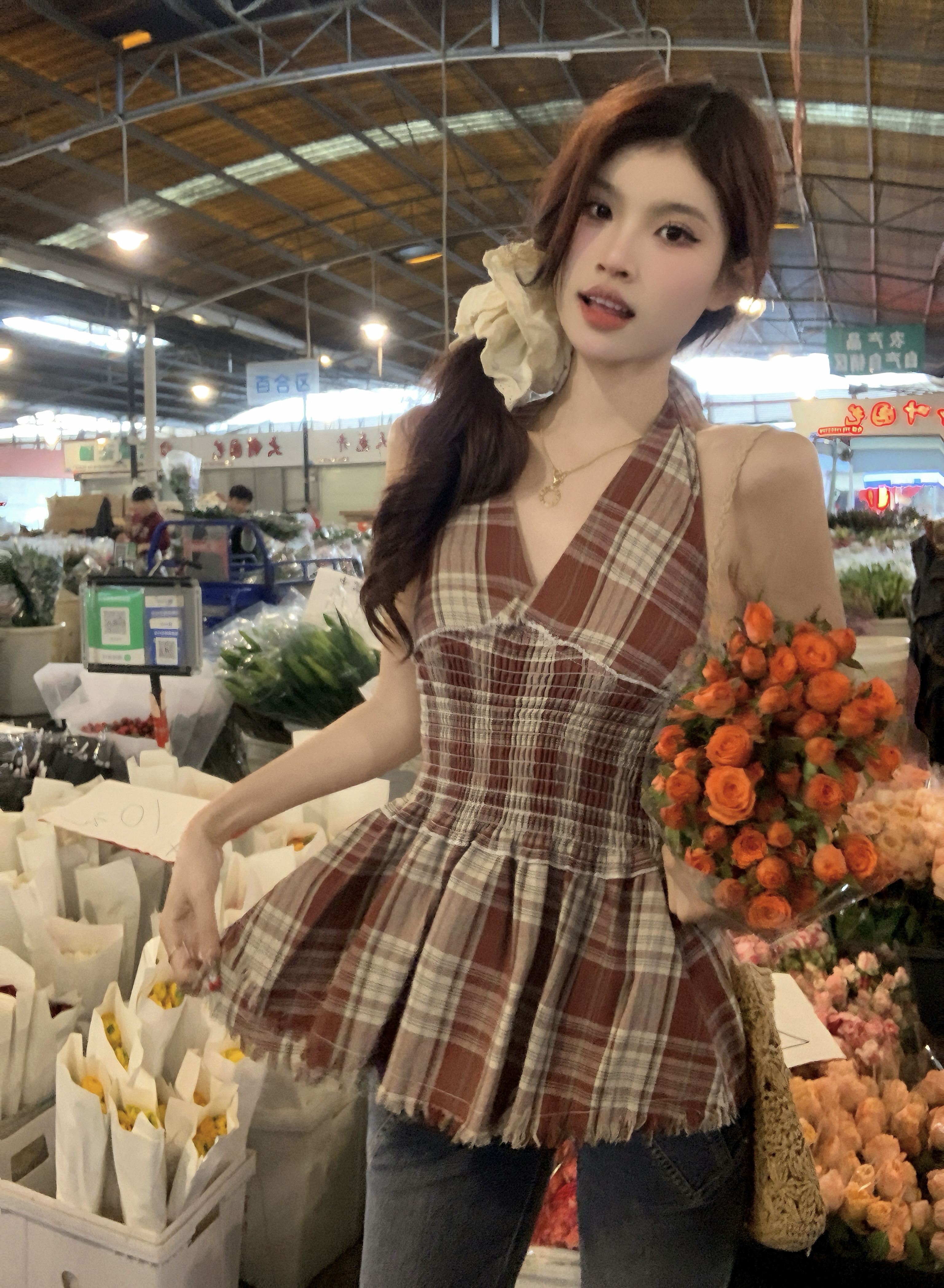 Real photo of hot girl style halter neck vest women summer retro niche unique waist sleeveless top