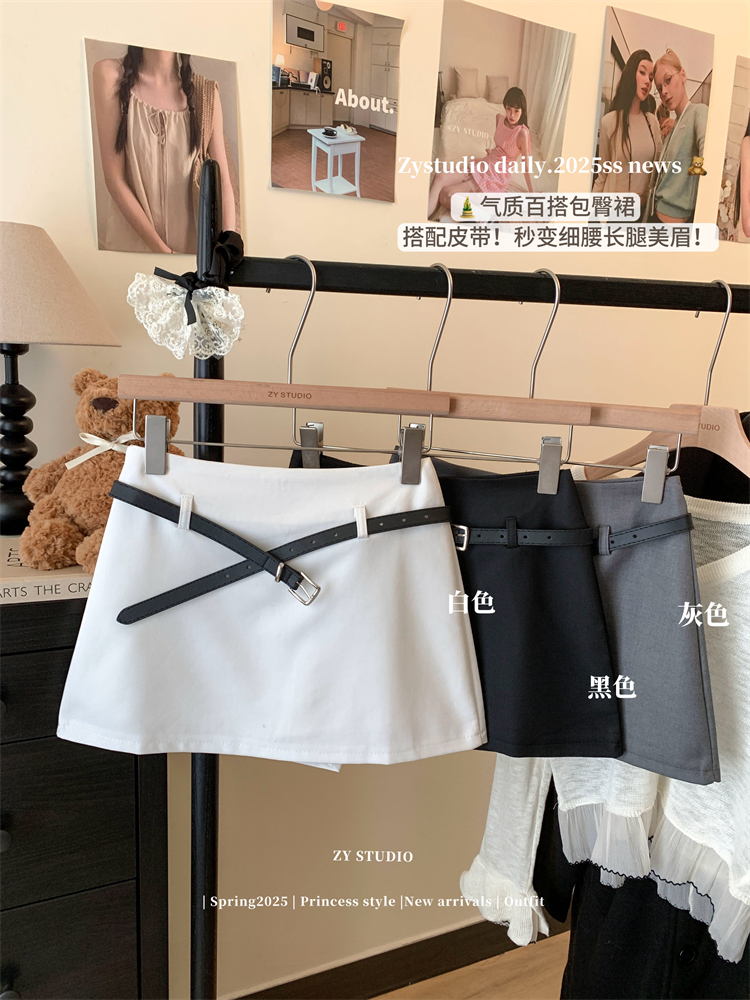 Real shot ~Gray suit skirt for women new hot girls with high waist safety pants A-line hip short skirt