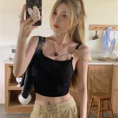 黑色U領小吊帶背心女內搭夏季辣妹外穿美背內搭性感純欲短款上衣