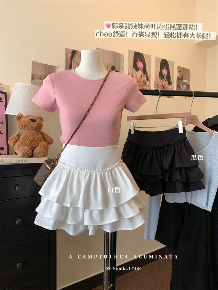 Real shot ~Sweet and spicy girl ballet style cake skirt for women with high waist A-line slim white short skirt