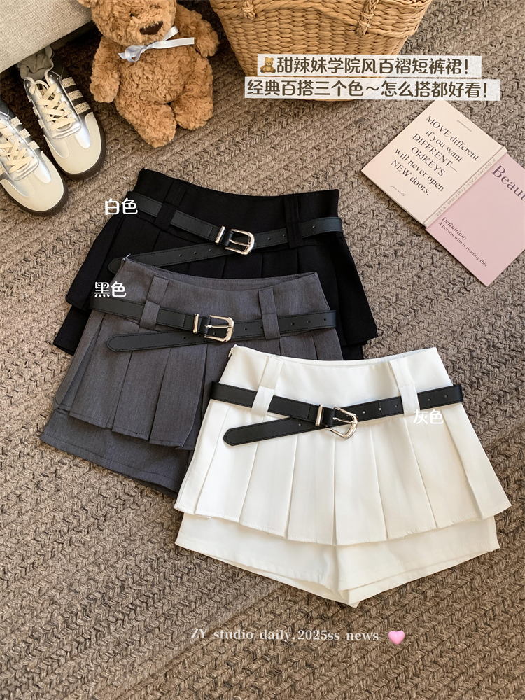 Real shot ~American college-style hot girl pleated skirt new high-waisted slim A-line anti-exposure skirt