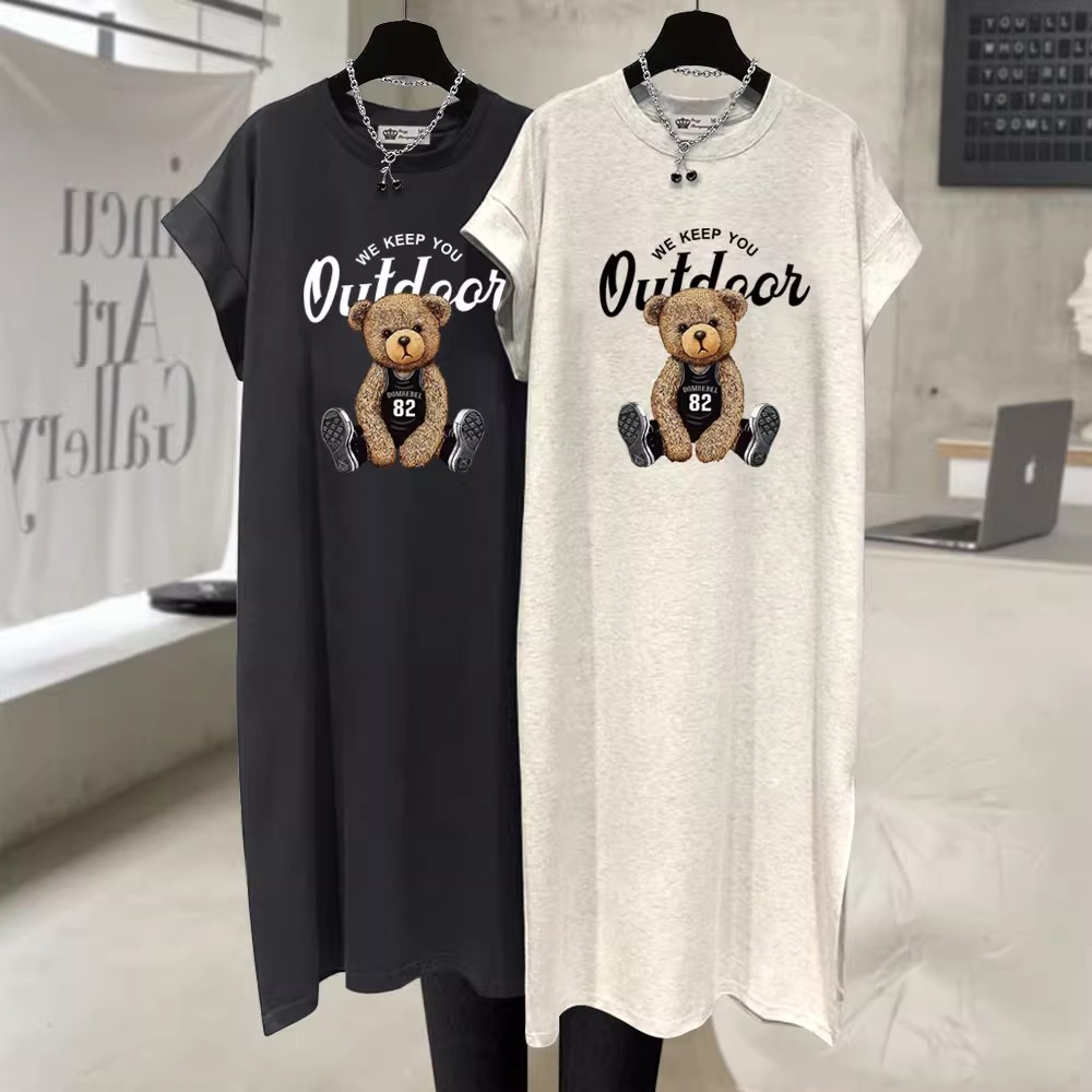 Korean foreign trade short-sleeved women's hip slit loose Korean version fat MM large size women's summer over-knee lazy T-shirt