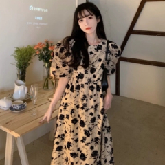 外貿裙子夏裝過膝長裙潮媽時尚氣質寬鬆黑色連衣裙高級感洋氣顯瘦