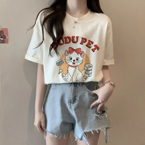 韓國外貿韓版夏季新款短袖t恤女寬鬆韓版時尚百搭短袖上衣女裝