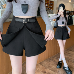 Real-life casual shorts for women 2025 spring and summer new versatile wide-leg work pants high-waisted A-line shorts belt wear