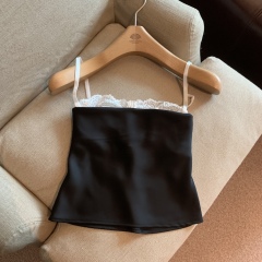 Real shot of summer lace spliced ​​satin suspenders