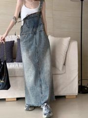 Retro age-reducing denim vest dress for women in summer new versatile loose slimming long skirt