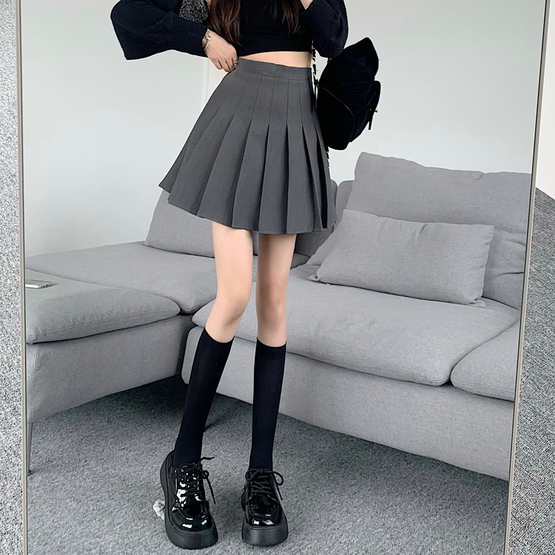 Real shot of 2025 spring pleated skirt women's simple skirt short skirt high waist college style student skirt