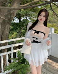 Real shot~ Small suit for women chiffon cardigan suspender skirt short skirt three-piece set