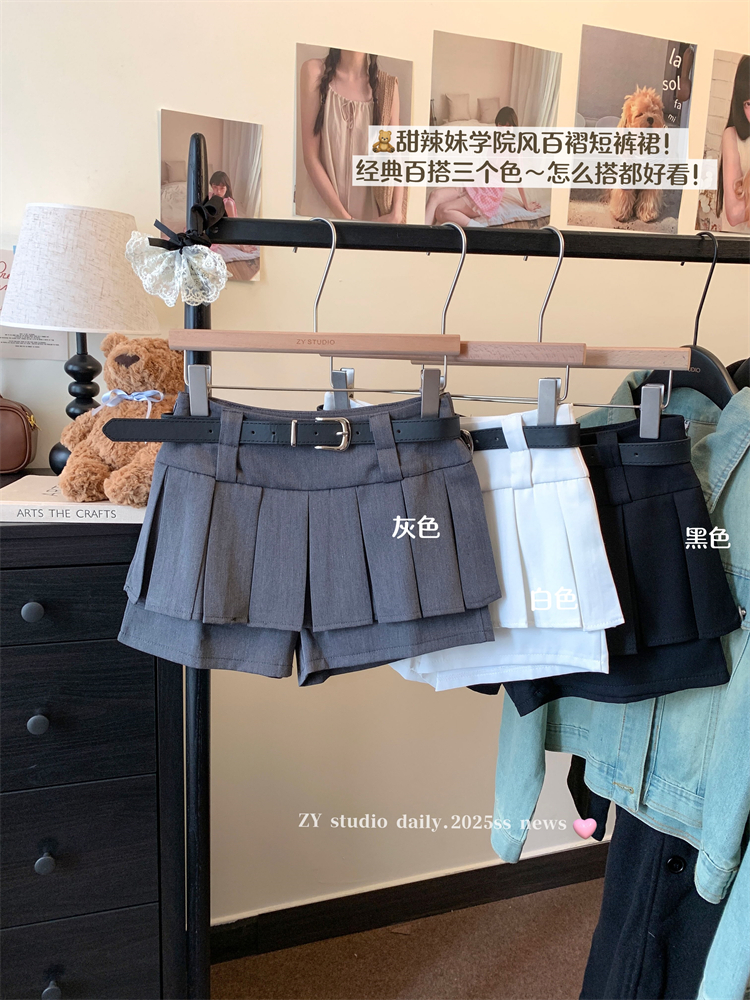 Real shot ~American college-style hot girl pleated skirt new high-waisted slim A-line anti-exposure skirt